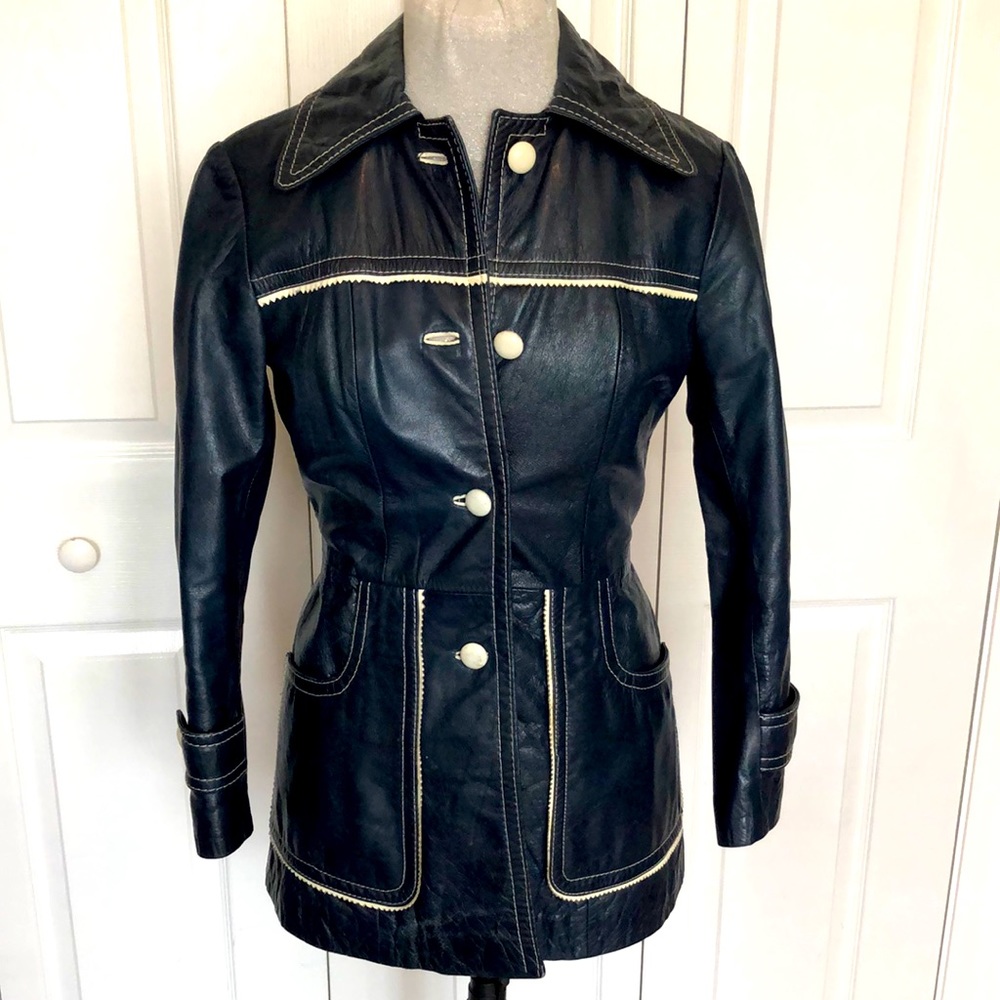 London Style Genuine Leather Navy White Trench Sm